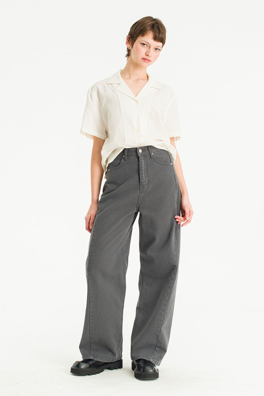 Cloudy Wide Washed Denim Jean, Charcoal