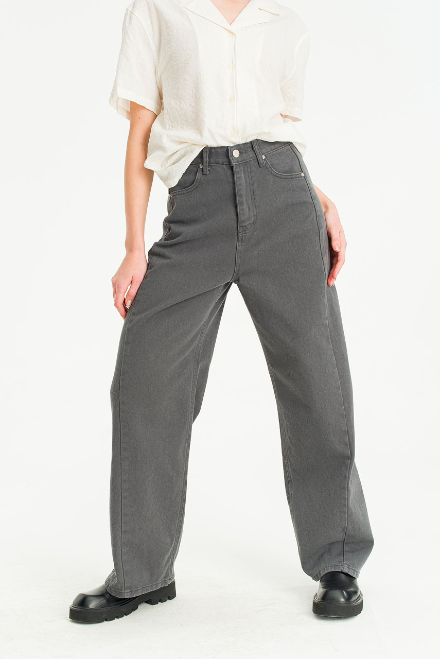 Cloudy Wide Washed Denim Jean, Charcoal