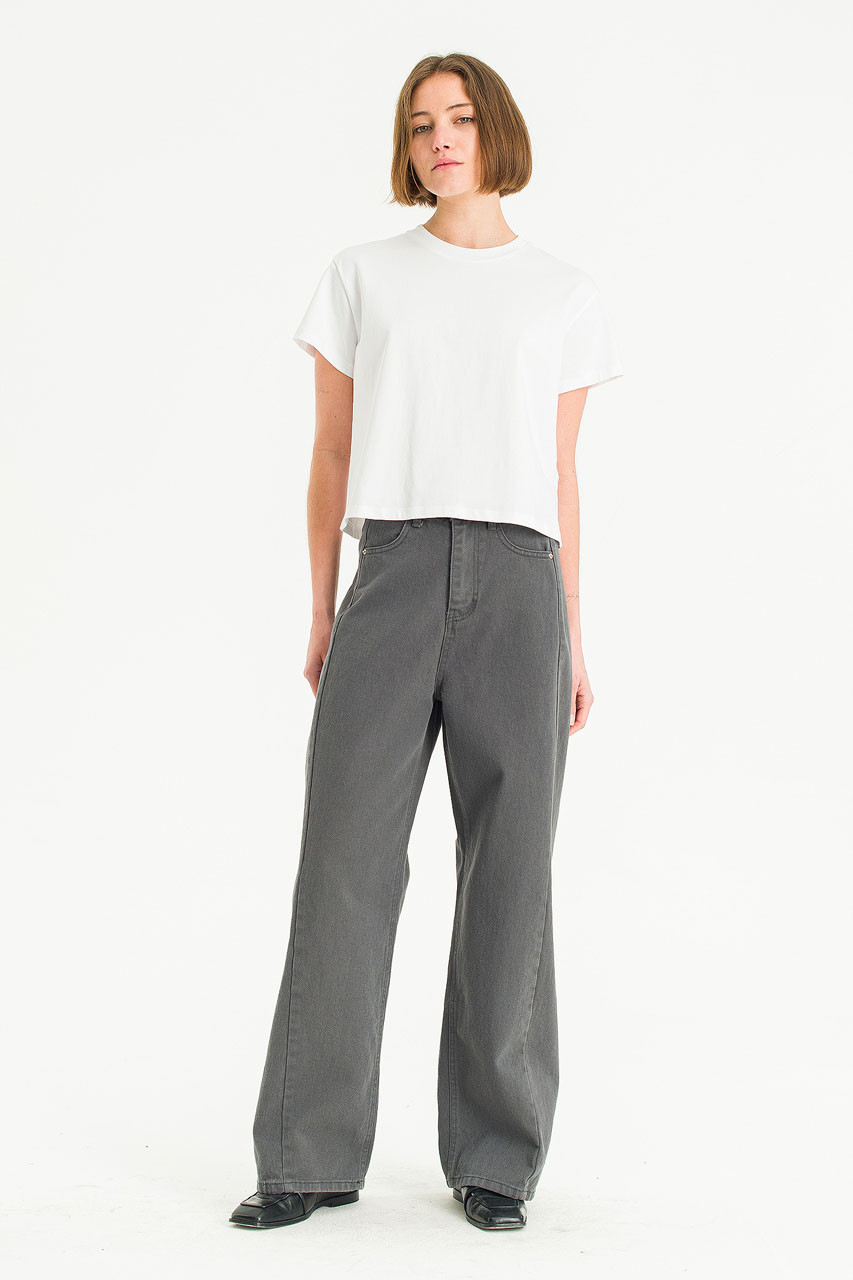 Cloudy Wide Washed Denim Jean, Charcoal