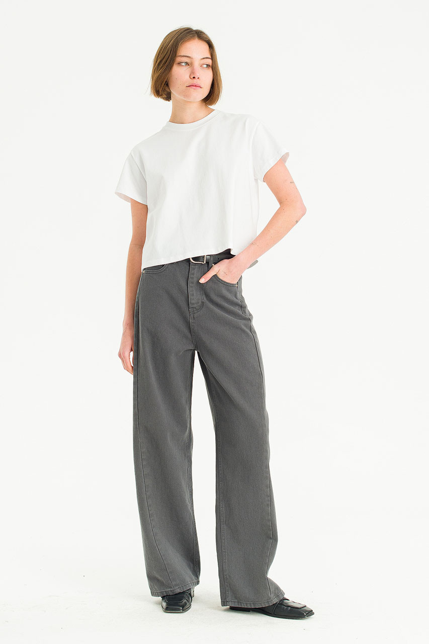 Cloudy Wide Washed Denim Jean, Charcoal