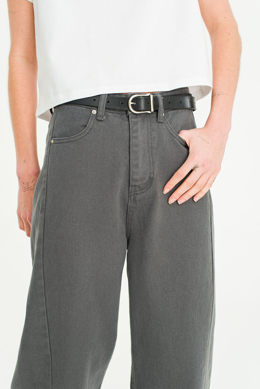 Cloudy Wide Washed Denim Jean, Charcoal