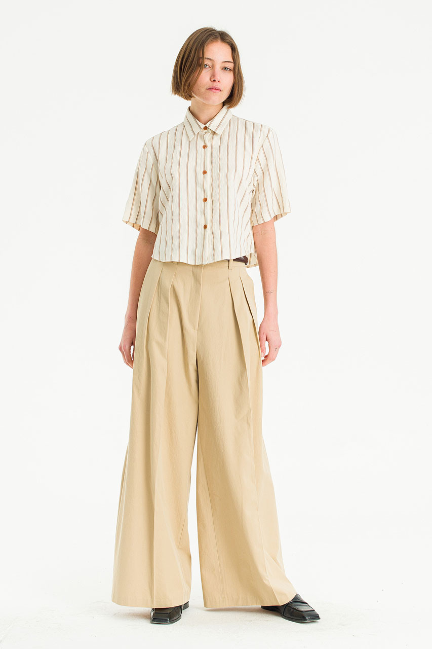 Laura Stripe Crop Shirt, Beige