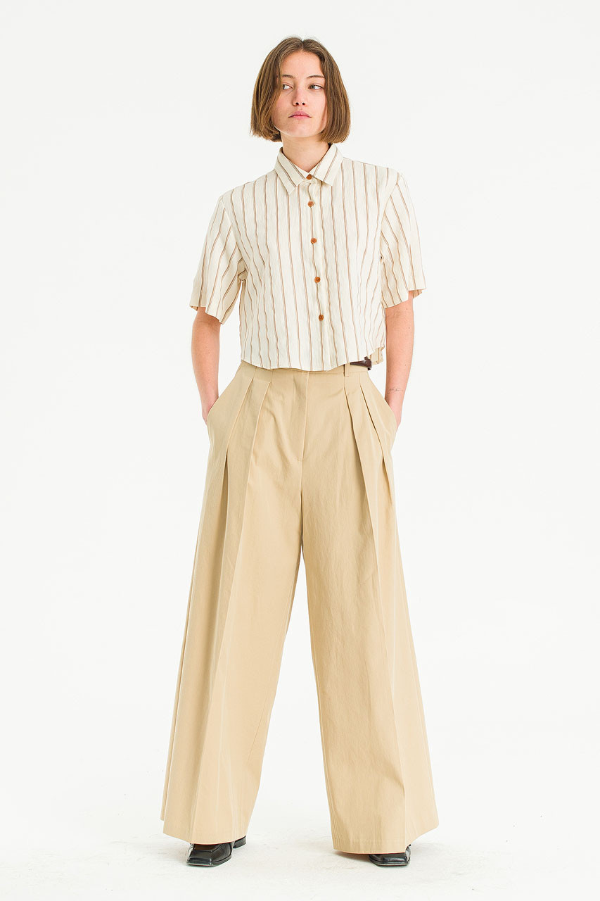 Laura Stripe Crop Shirt, Beige