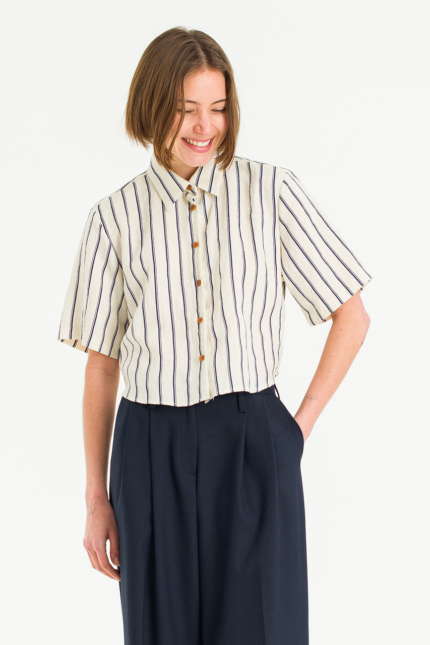 Laura Stripe Crop Shirt, Navy