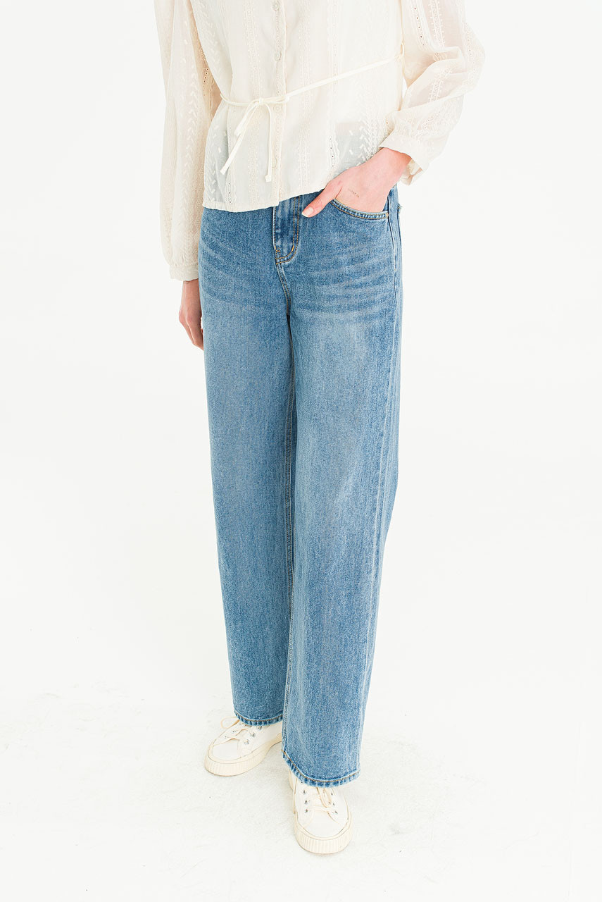 Hiro Mid High Straight Jean, Mid Blue