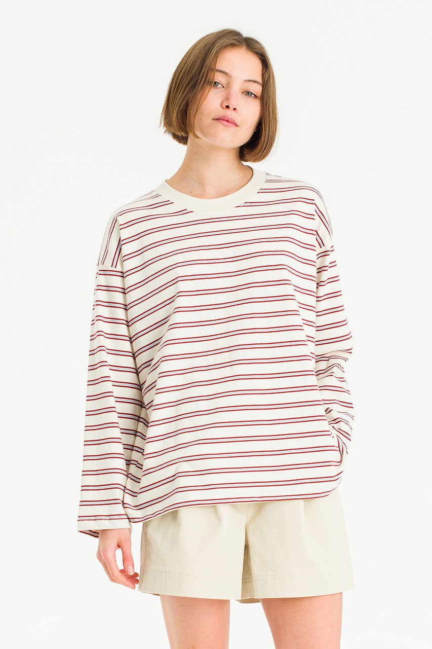 Hina Stripe Boxy Tee, Cream/Brick