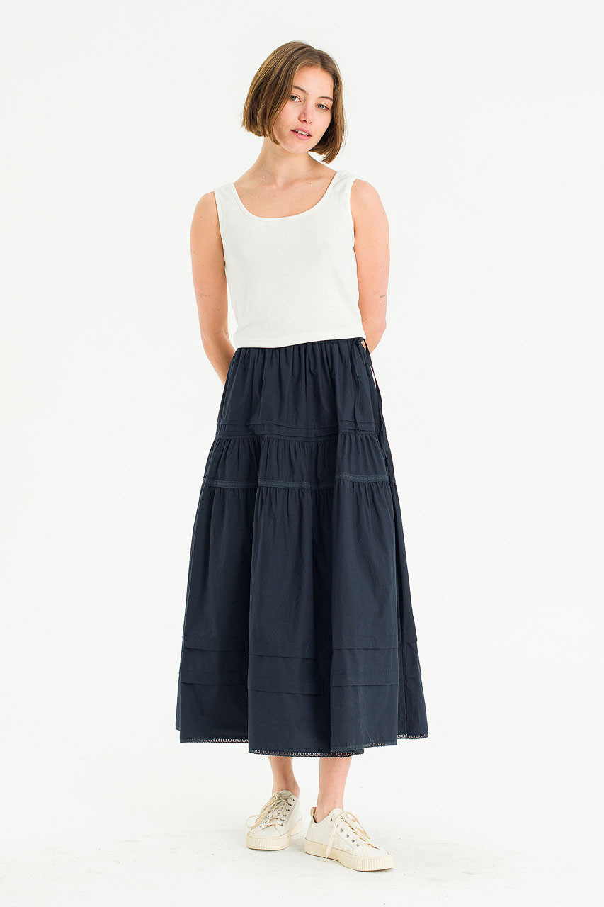 Mya Lace Detail Mid Length Skirt, Navy