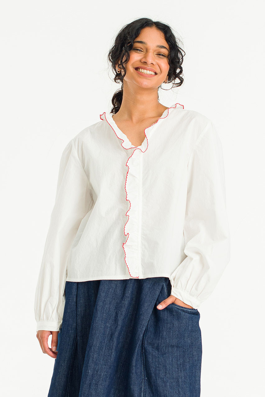 piping bulky frill blouse andequal ホワイト Jeni Frill Blouse, White
