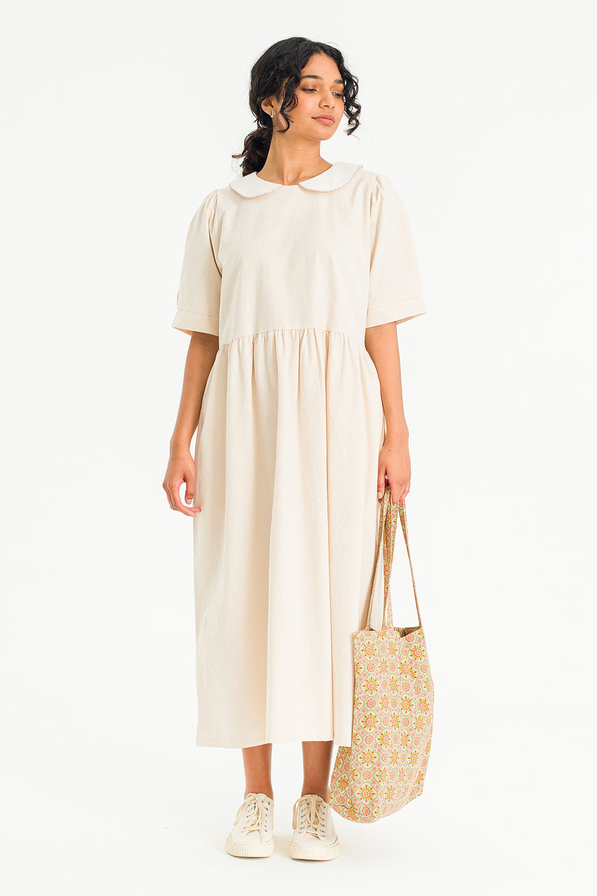 Sara Embroidery Collar Dress, Beige