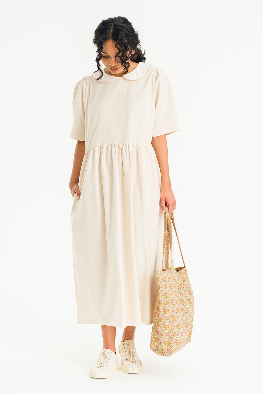 Sara Embroidery Collar Dress, Beige
