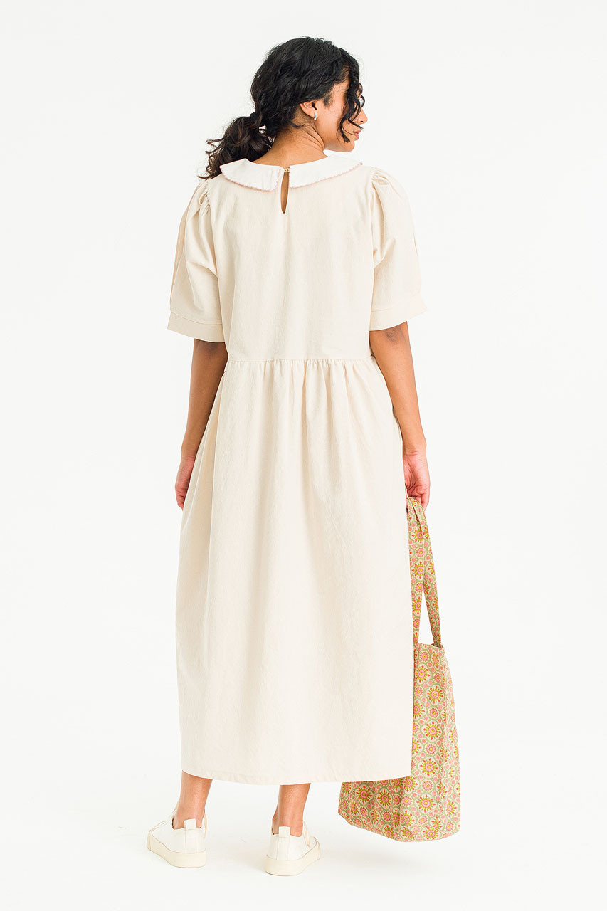 Sara Embroidery Collar Dress, Beige