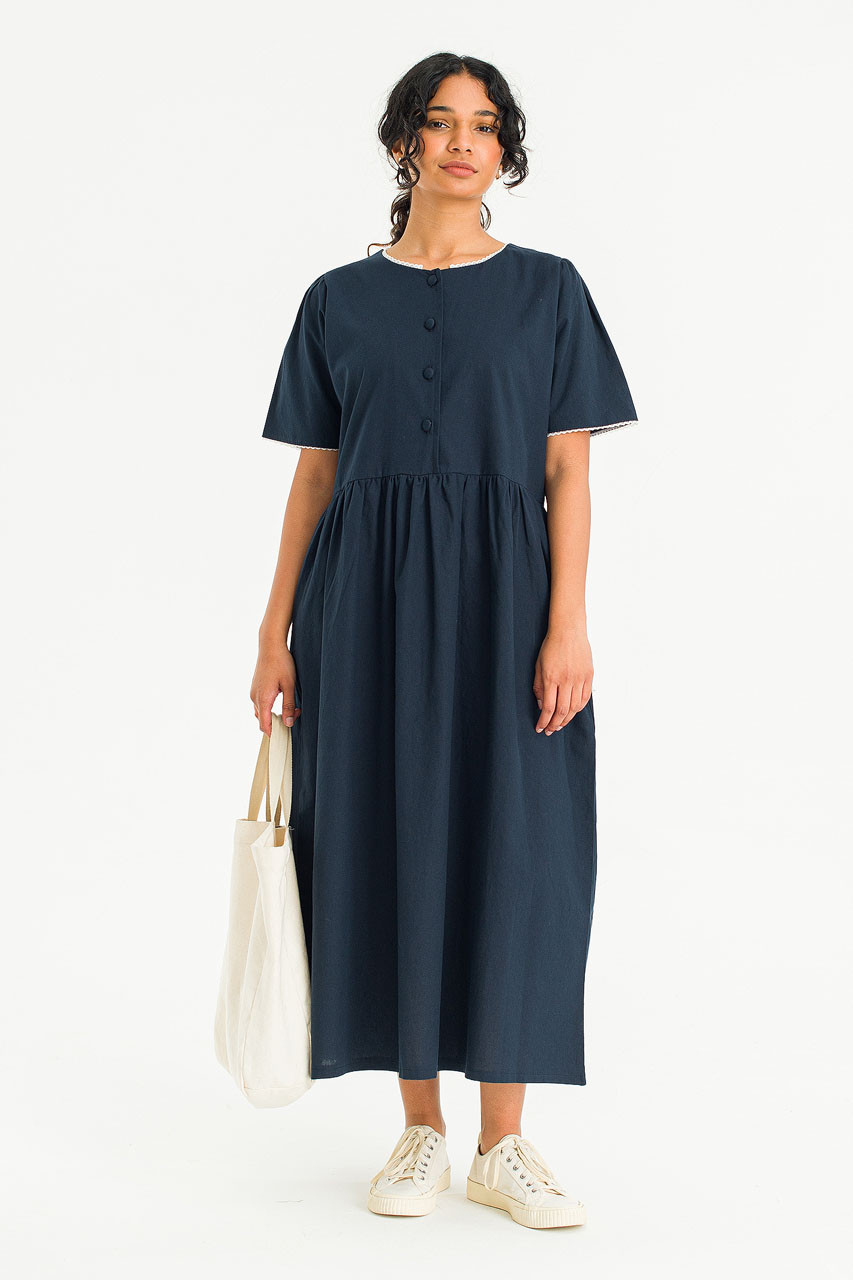 Lace Round Neck Dress, Navy