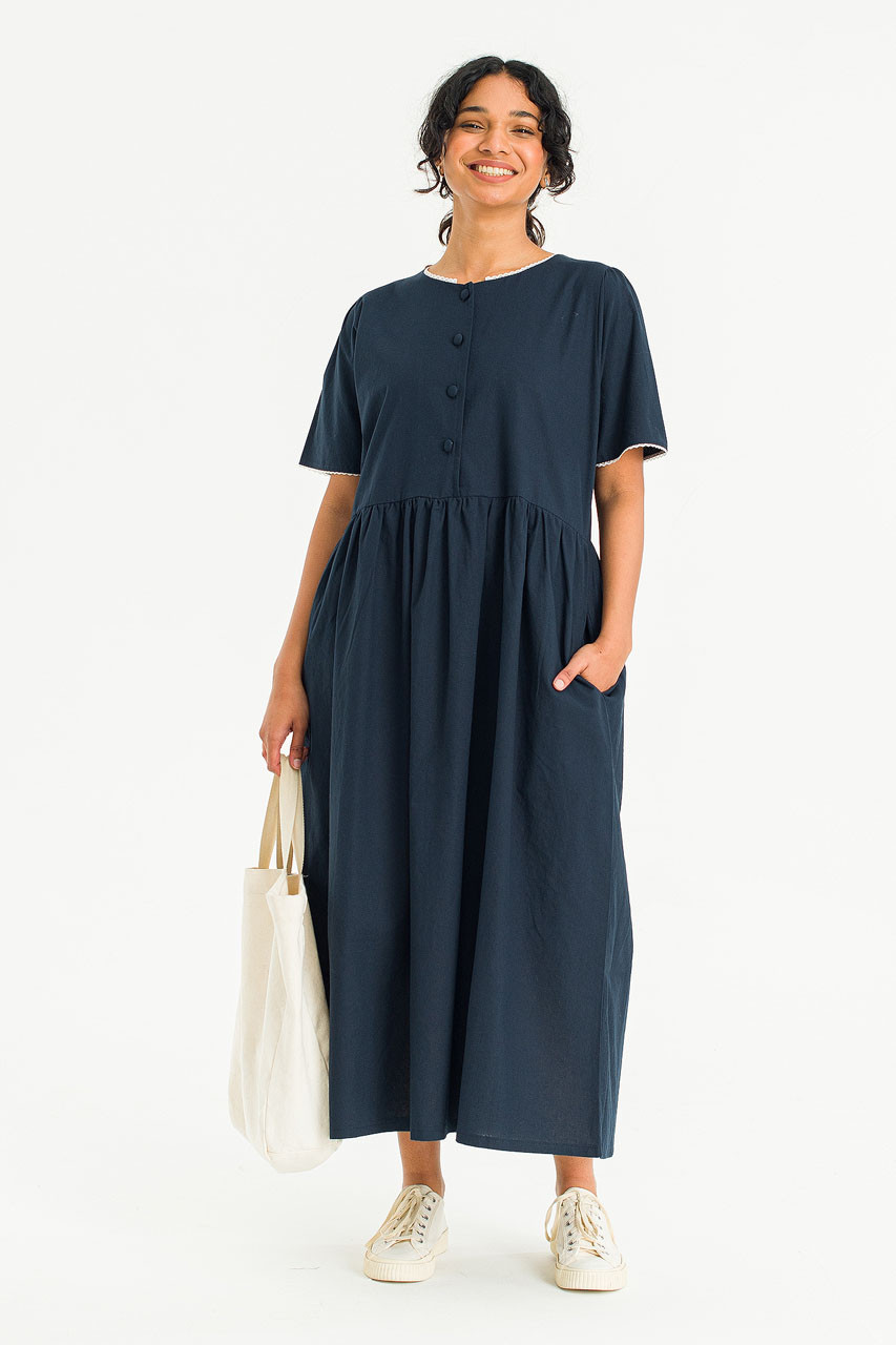 Lace Round Neck Dress, Navy
