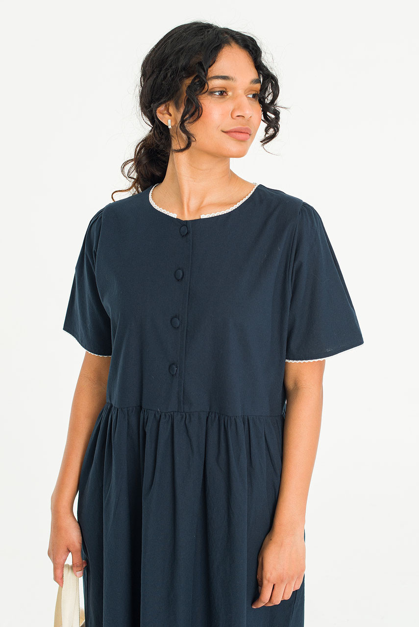 Lace Round Neck Dress, Navy
