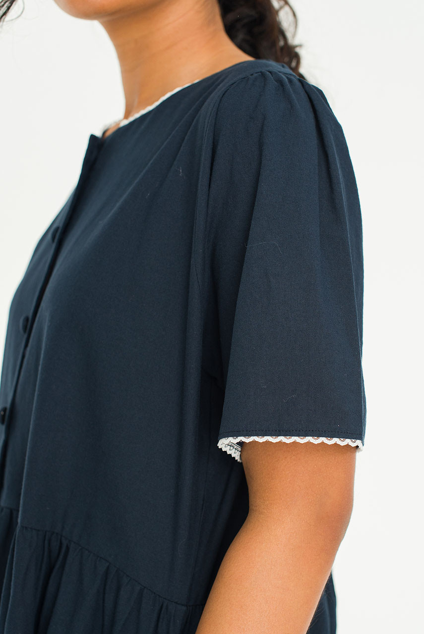 Lace Round Neck Dress, Navy