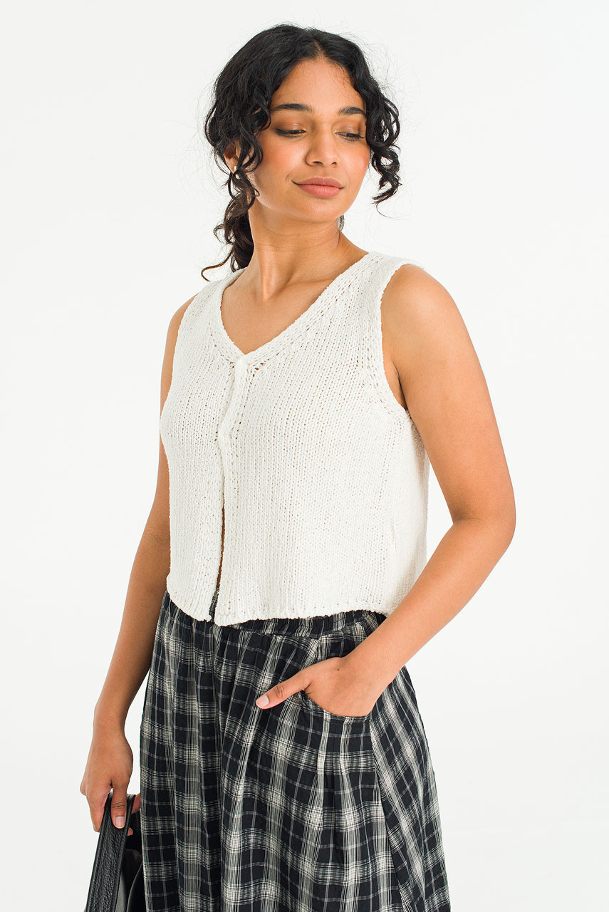 Boucle Open Vest, Ivory