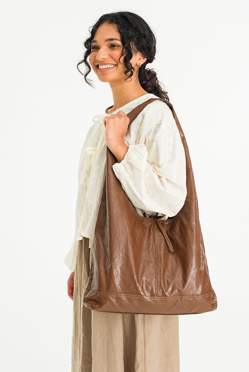 Ribbon Detail Hobo Bag, Brown