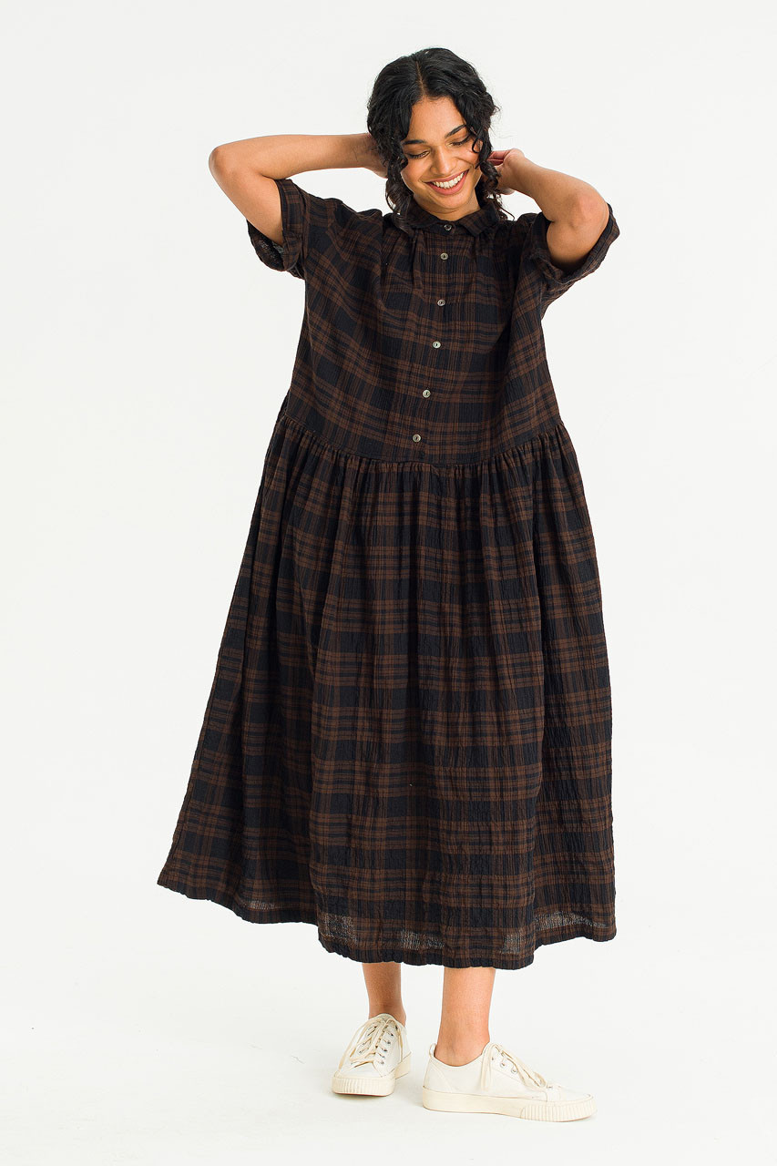 Bea Check Boxy Shirt Dress, Brown