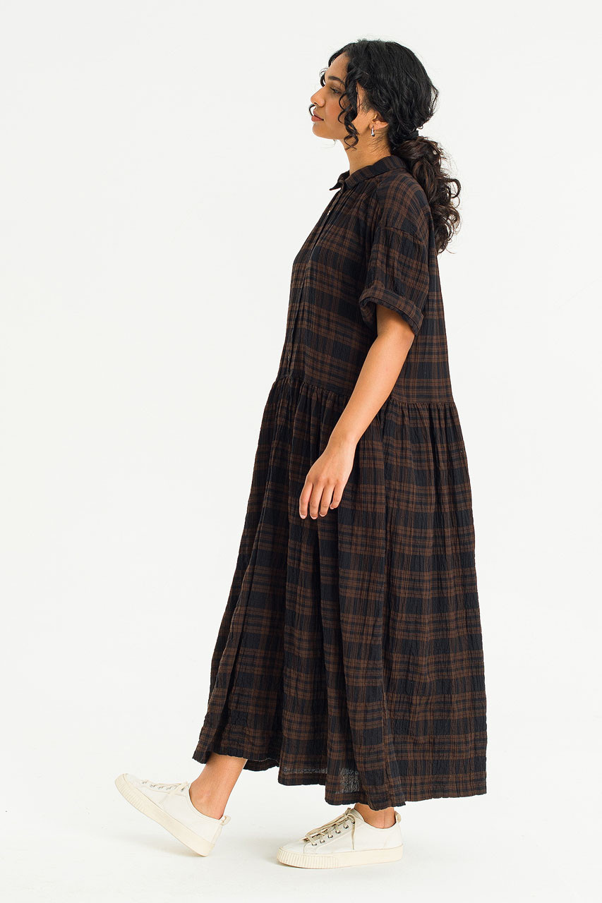 Bea Check Boxy Shirt Dress, Brown