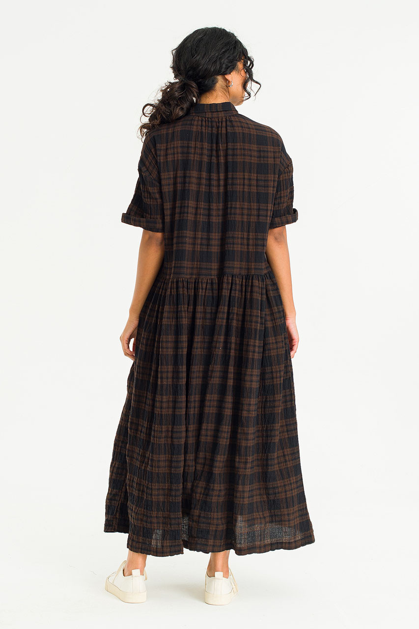Bea Check Boxy Shirt Dress, Brown