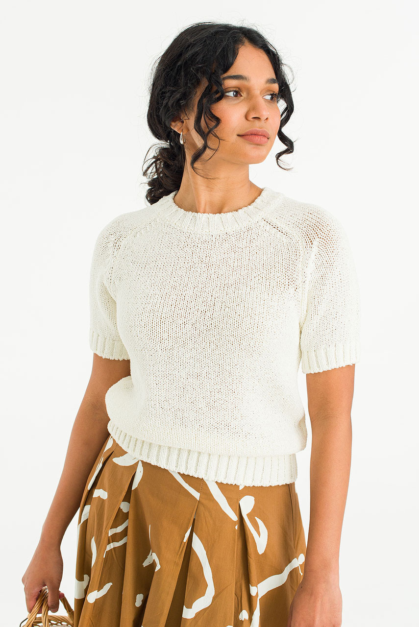 Camille Crew Neck Short Sleeve Jumper, Ivory