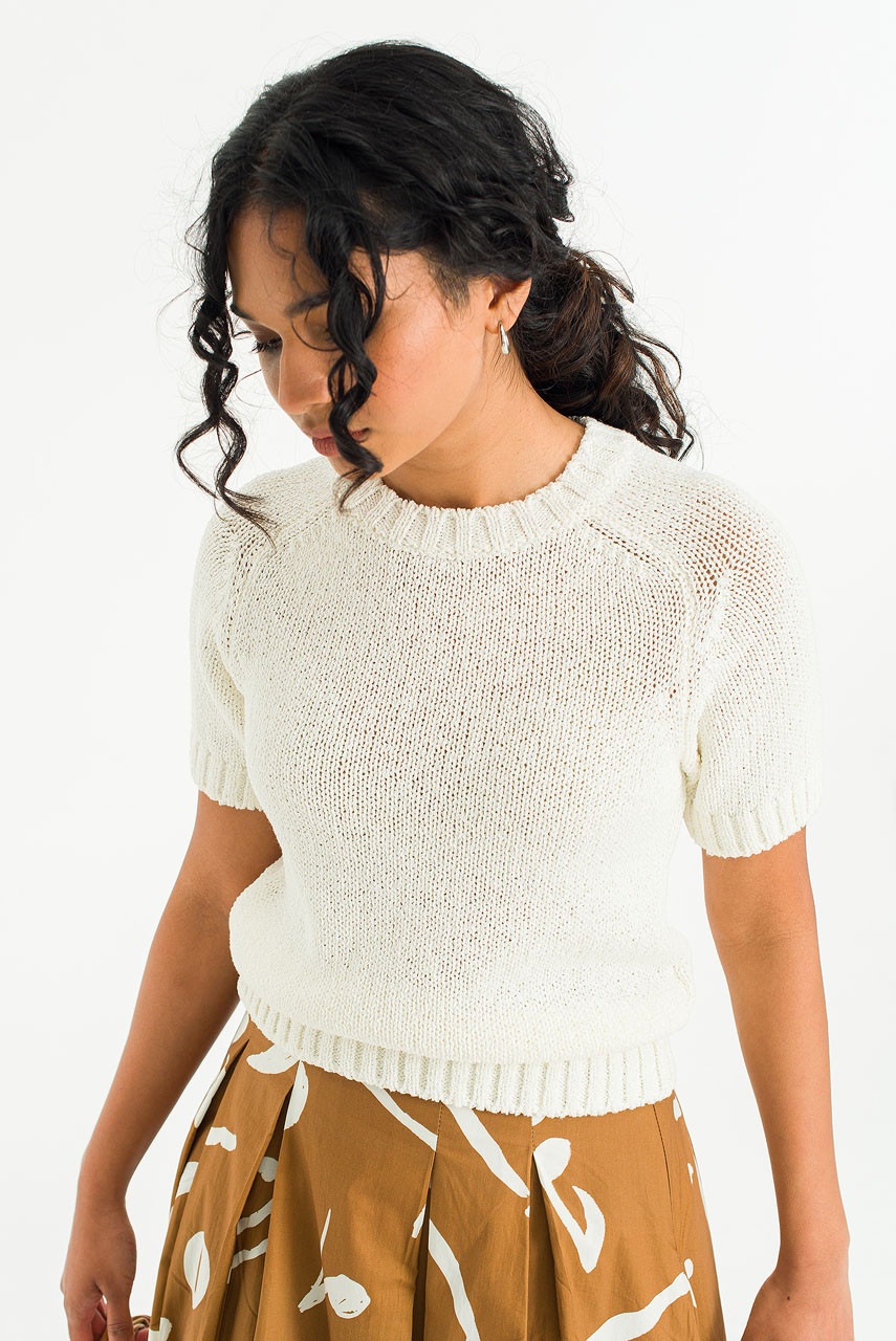Camille Crew Neck Short Sleeve Jumper, Ivory