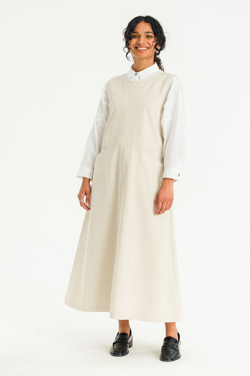 Hanako Twill Long Dress, Beige