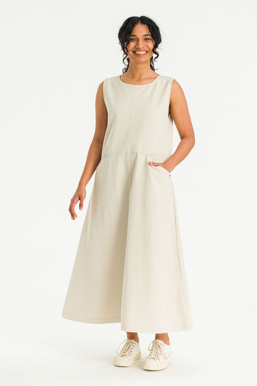 Hanako Twill Long Dress, Beige