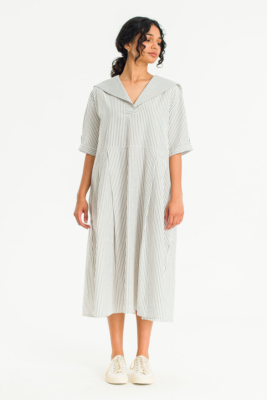 Kieko Sailor Stripe Dress, Ivory