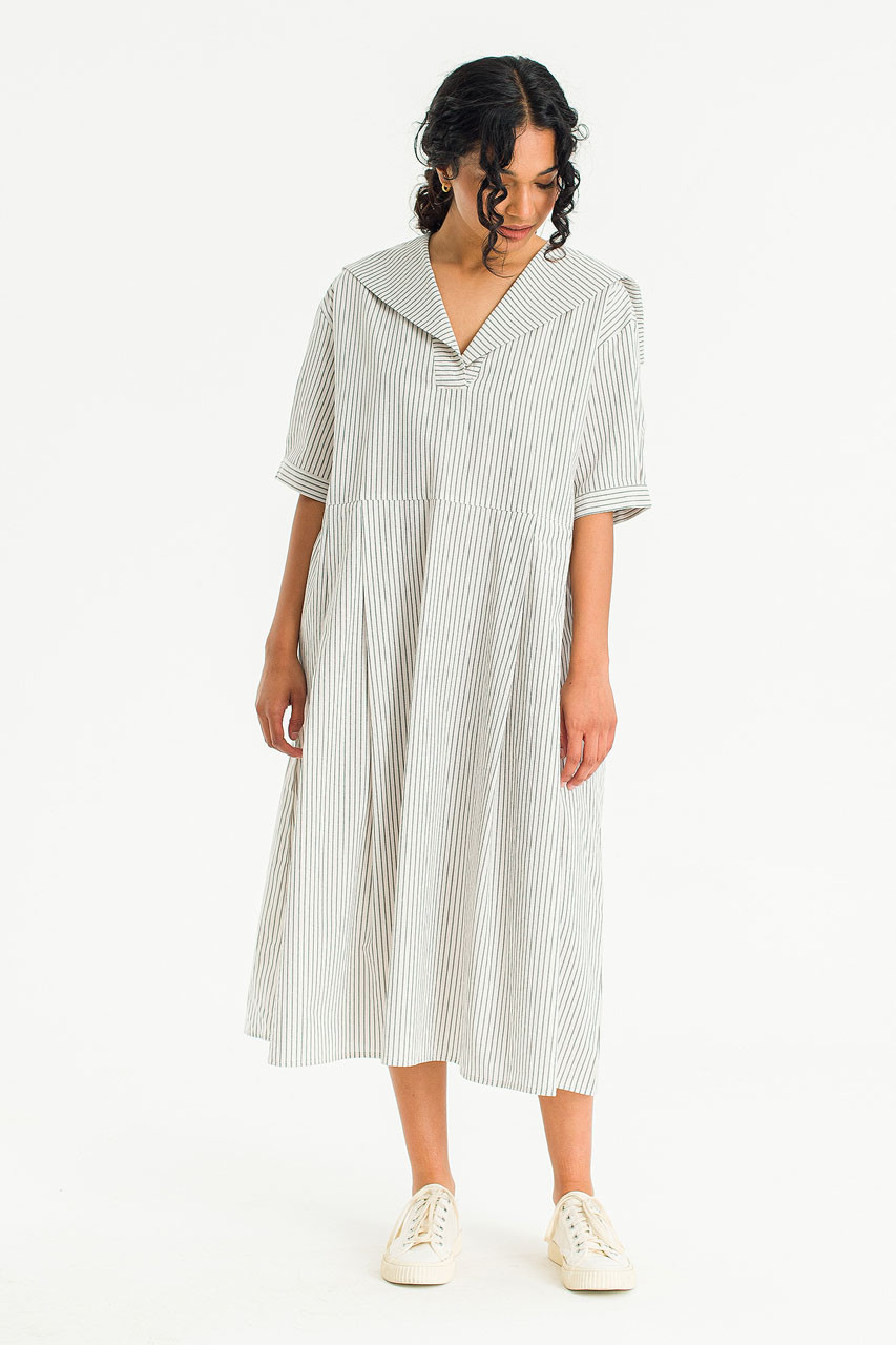 Kieko Sailor Stripe Dress, Ivory