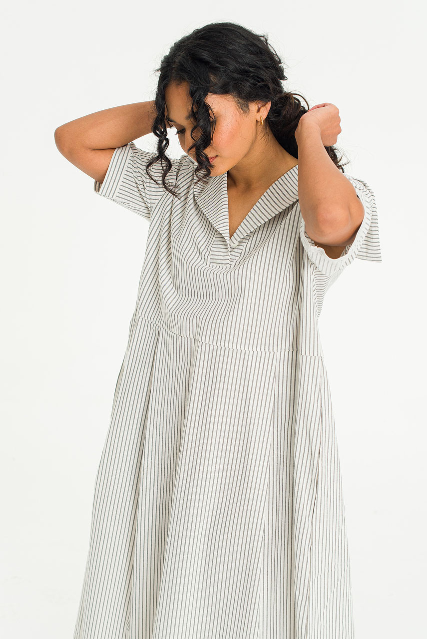 Kieko Sailor Stripe Dress, Ivory