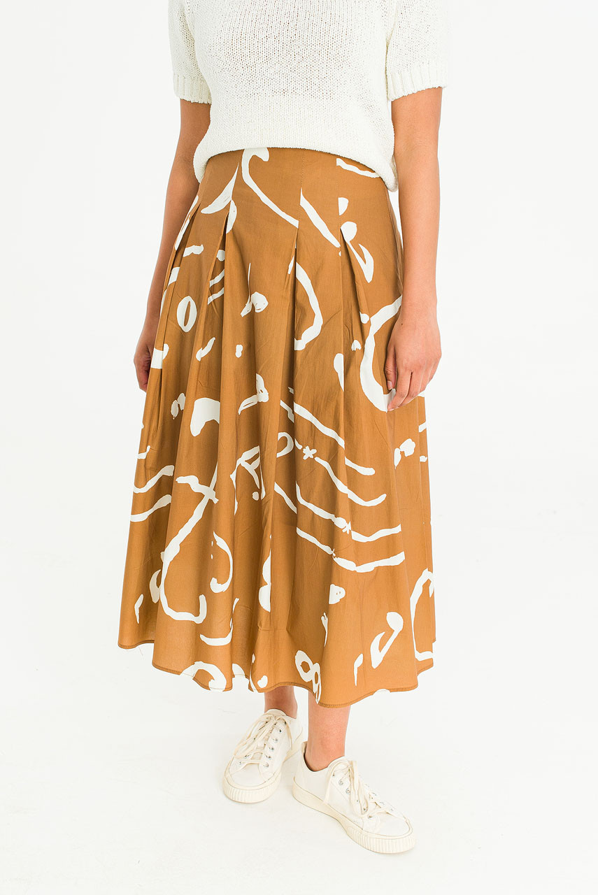 Ochre Script Skirt, Camel