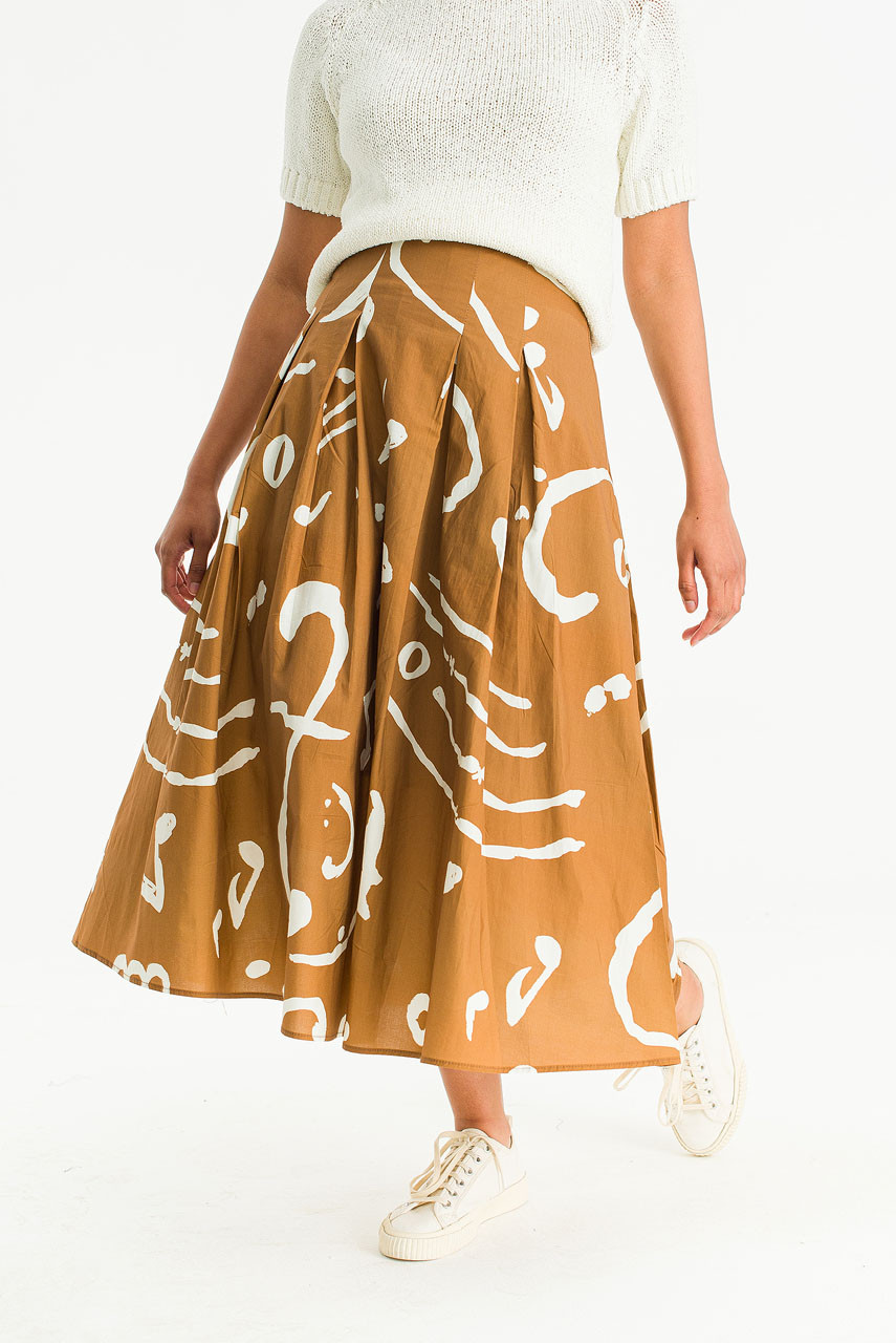 Ochre Script Skirt, Camel