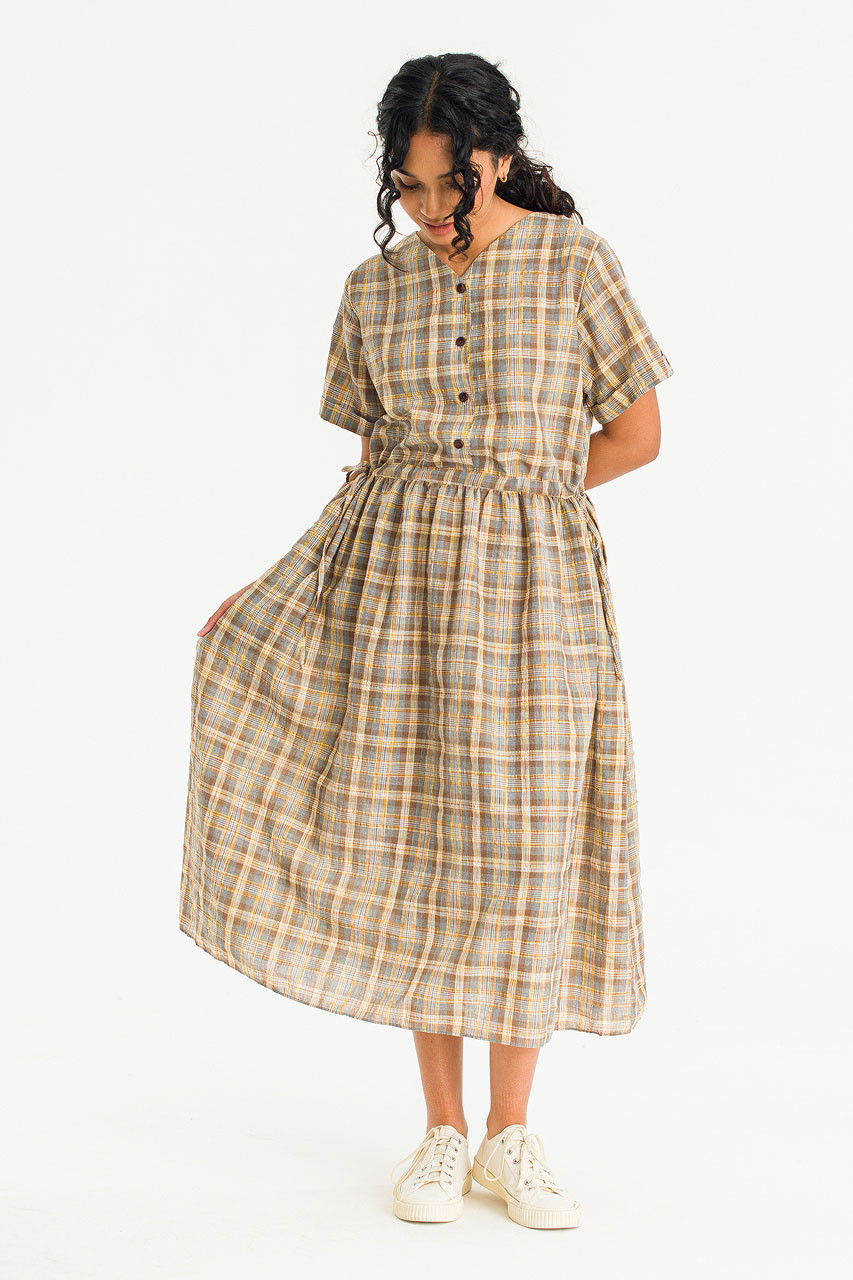 Loen Check Dress, Beige