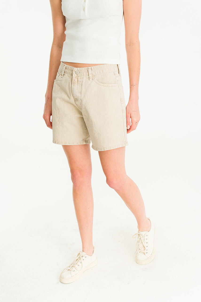 Jane Washed Cotton Shorts, Beige