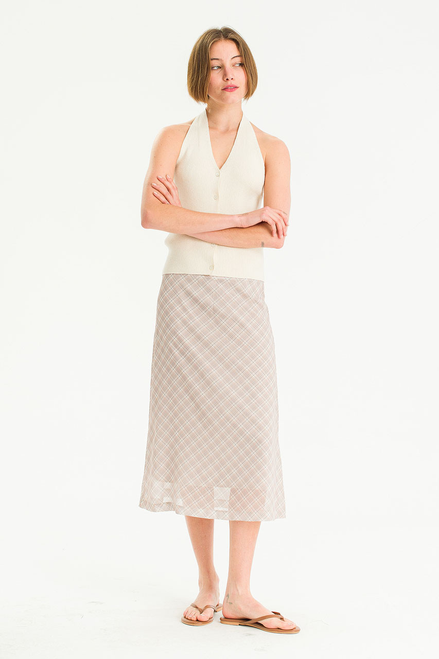 Ribbed Knit Halters Top, Ivory