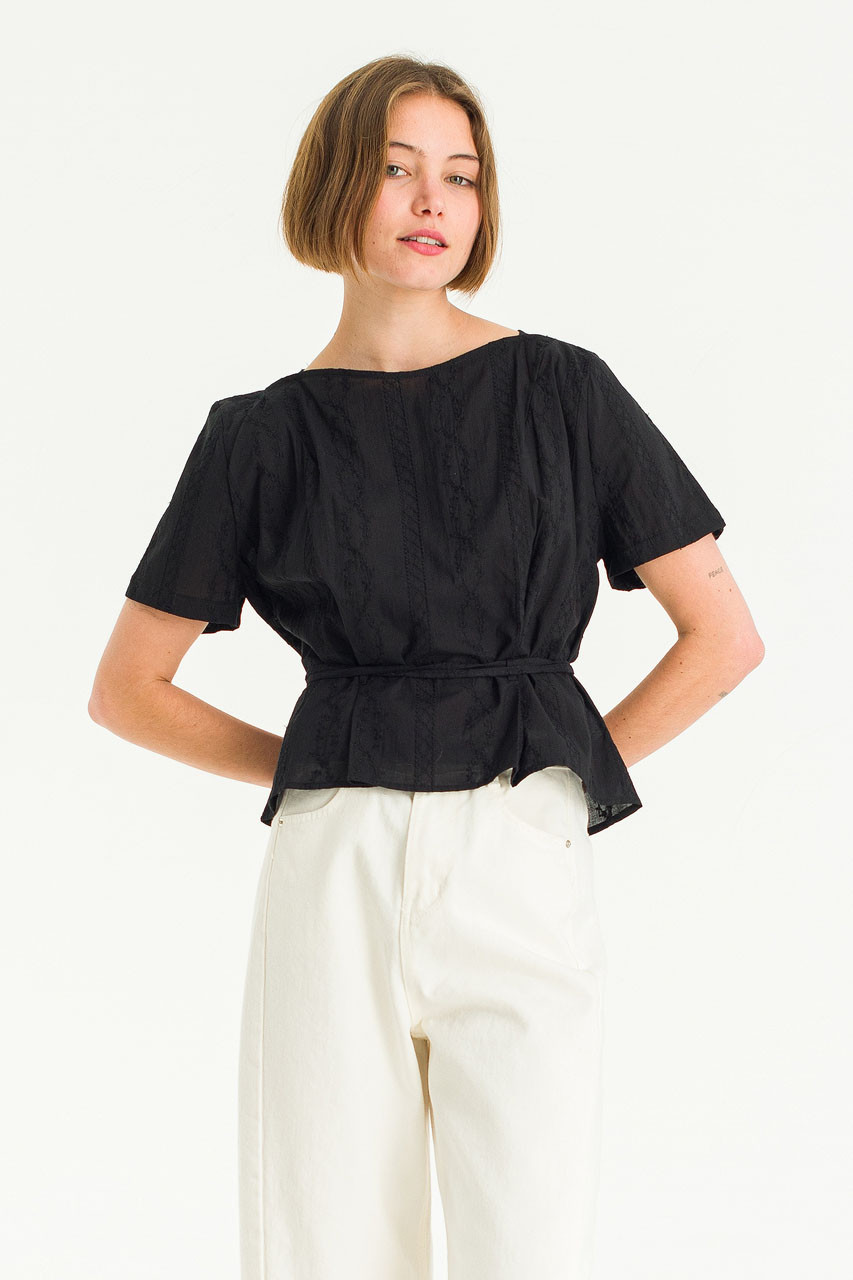 Boat Neck Lace Blouse, Black