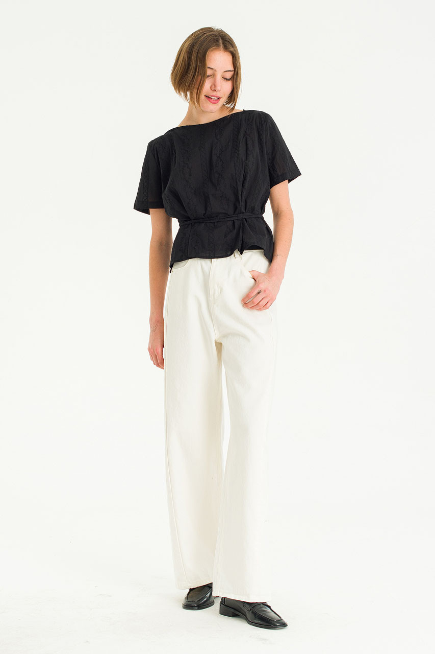 Boat Neck Lace Blouse, Black