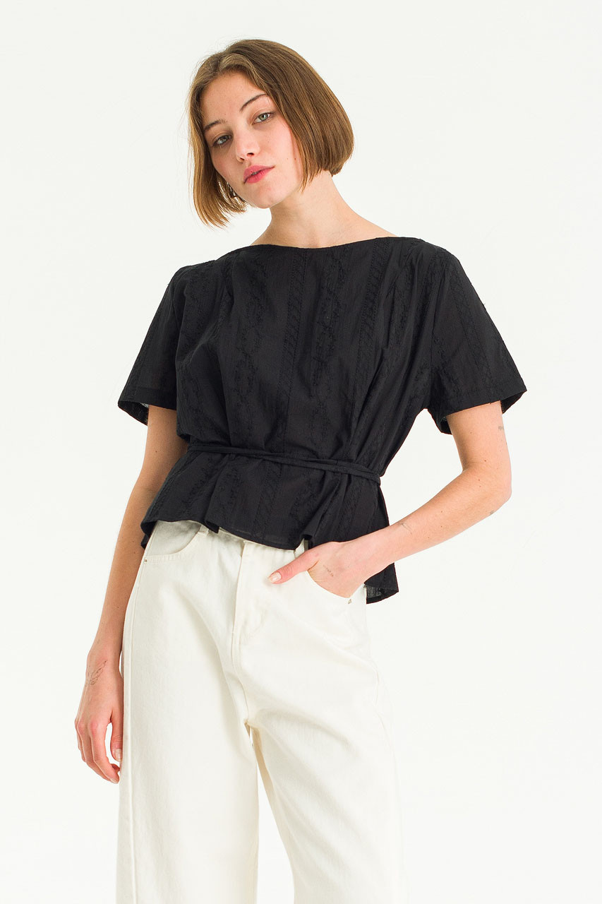 Boat Neck Lace Blouse, Black