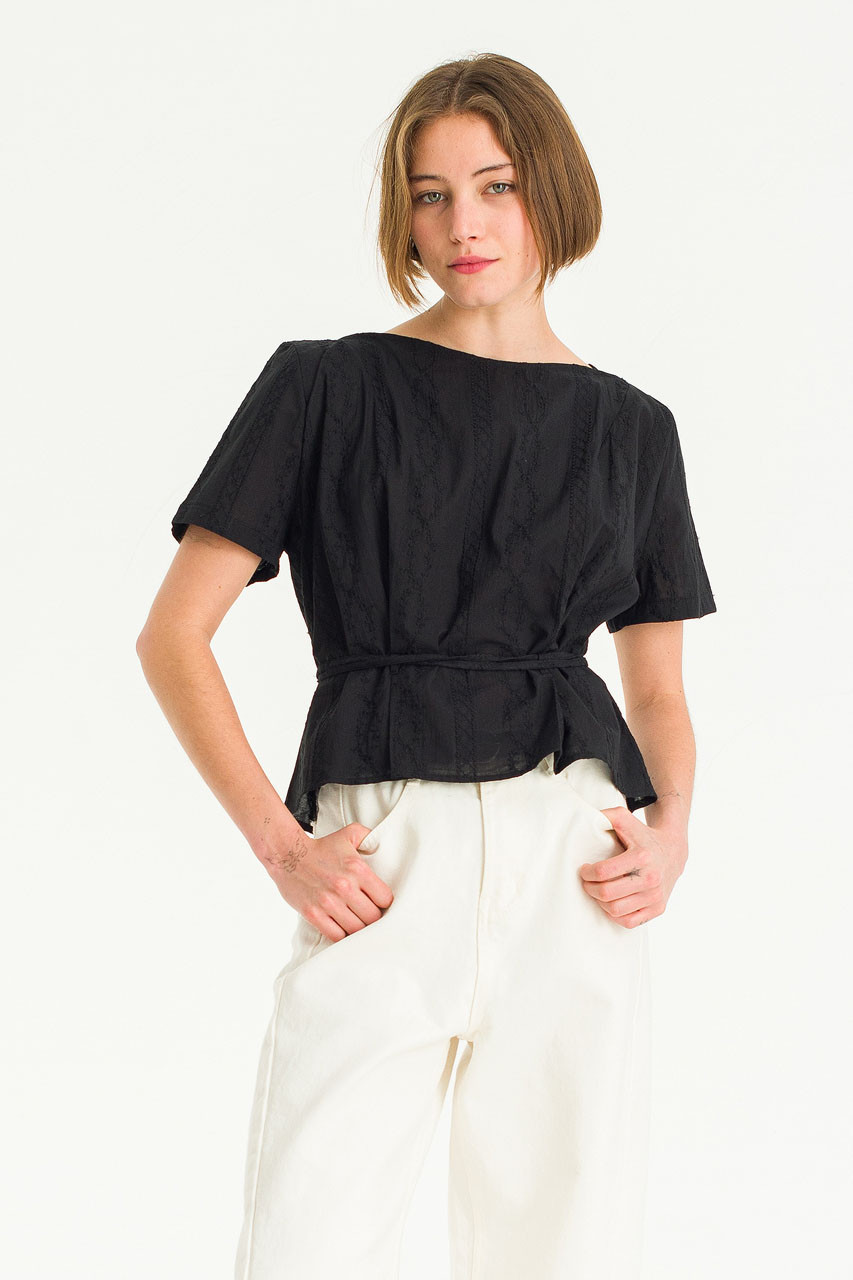 Boat Neck Lace Blouse, Black