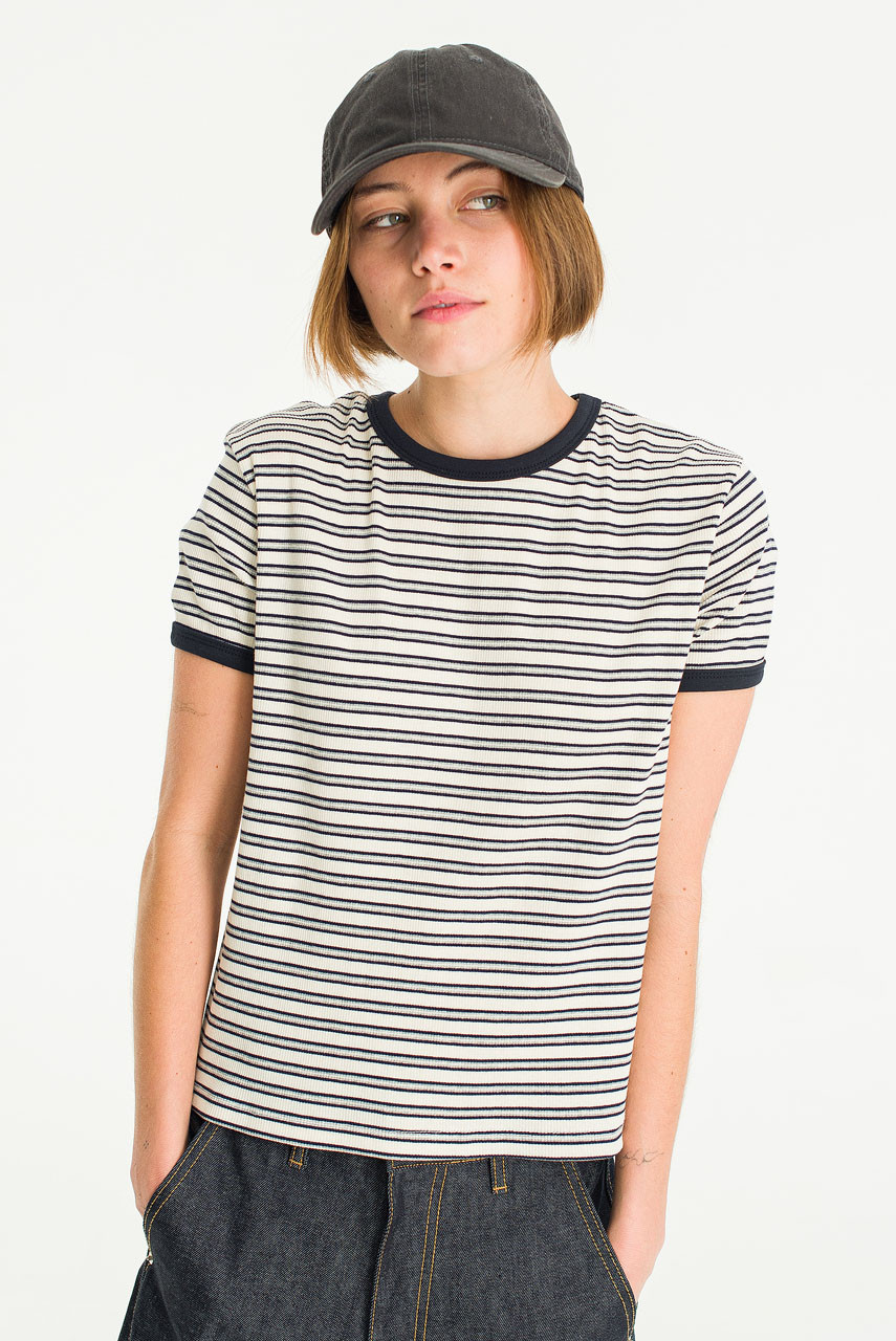 Maroon Stripe Tee, Navy