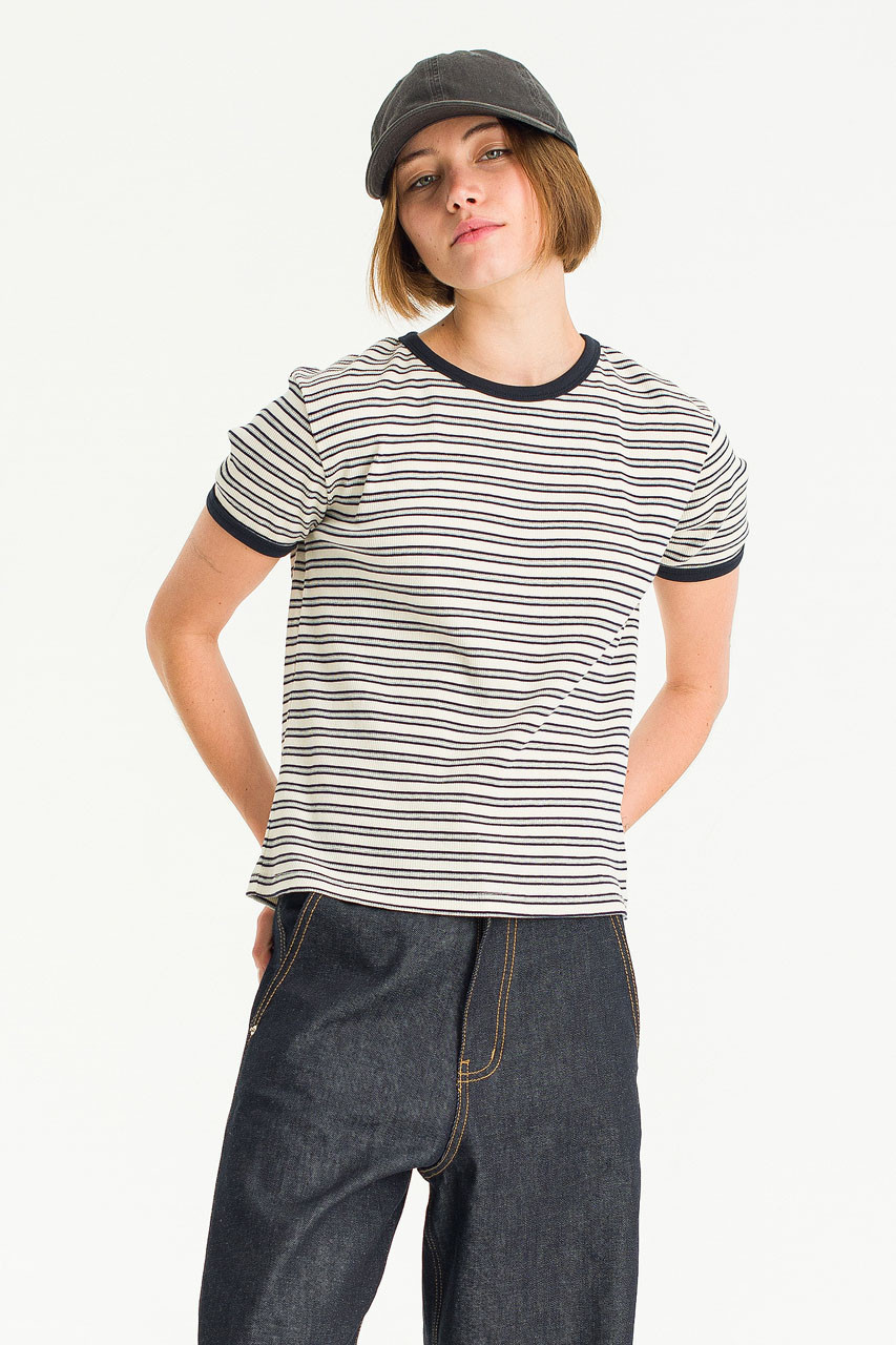 Maroon Stripe Tee, Navy