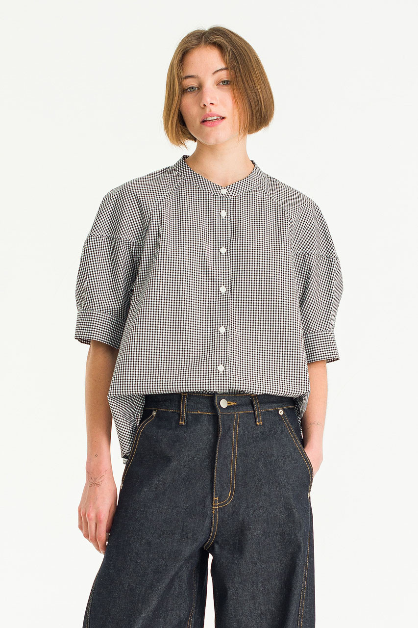 Clarette Check Blouse, Black