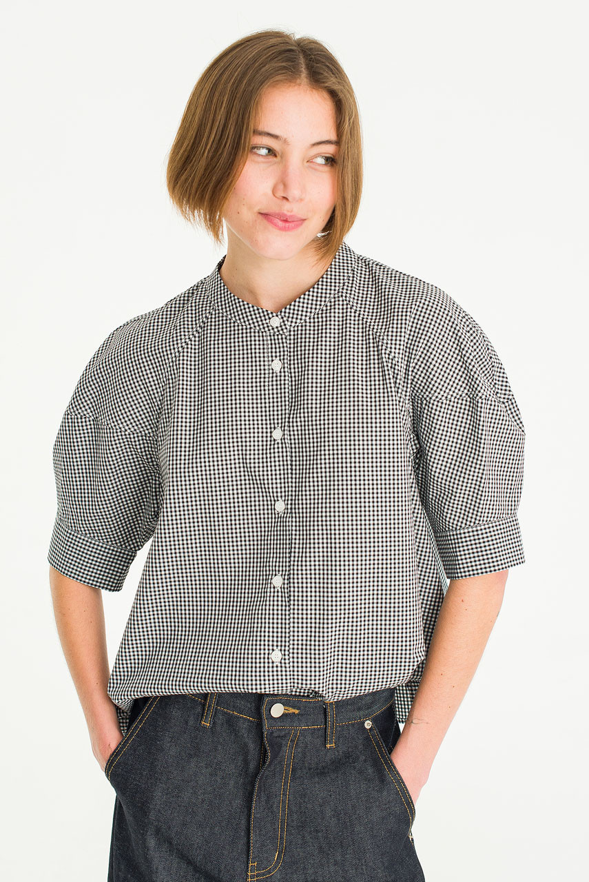 Clarette Check Blouse, Black