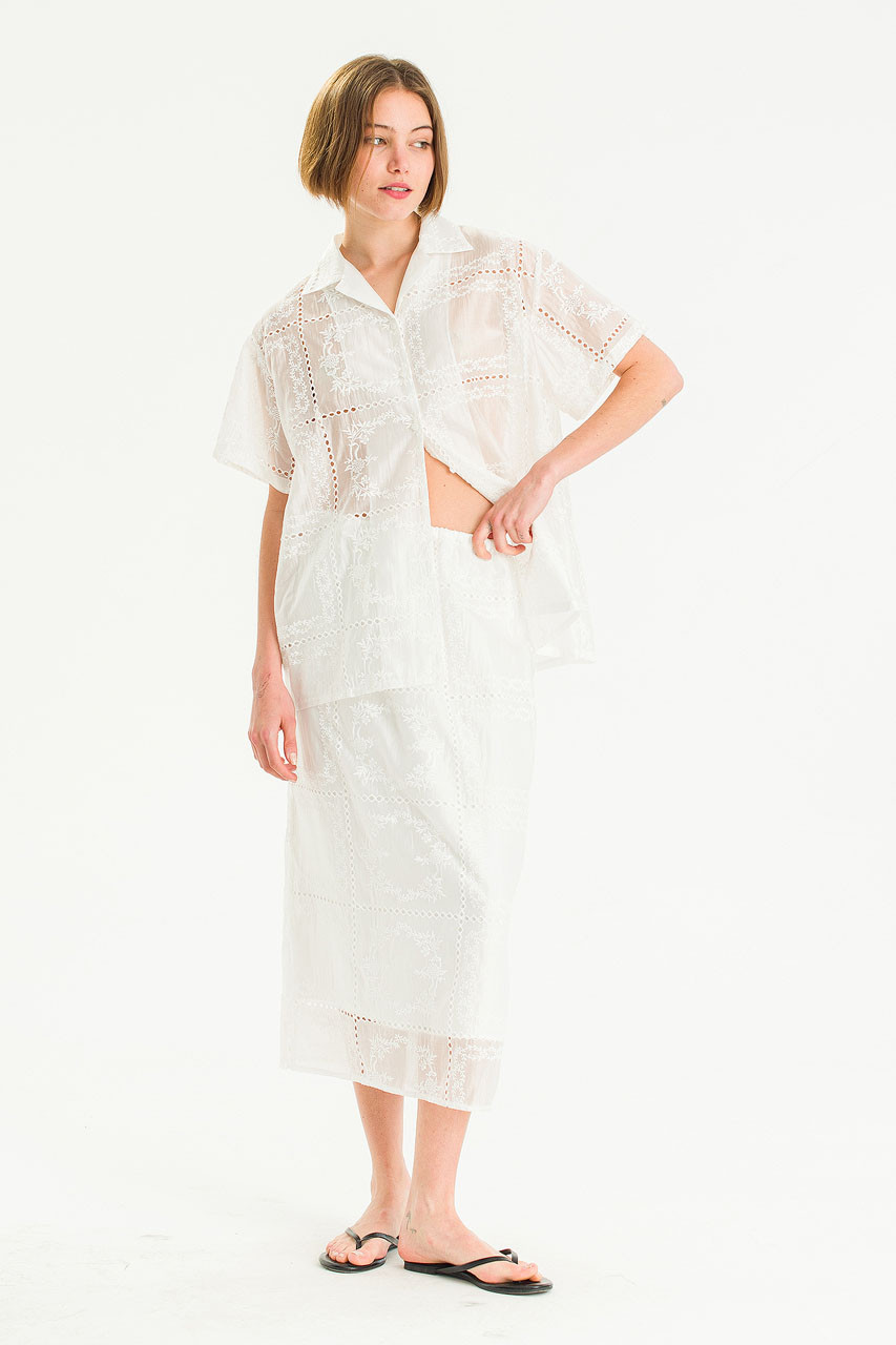 Flora Lune Mid Length Skirt, White