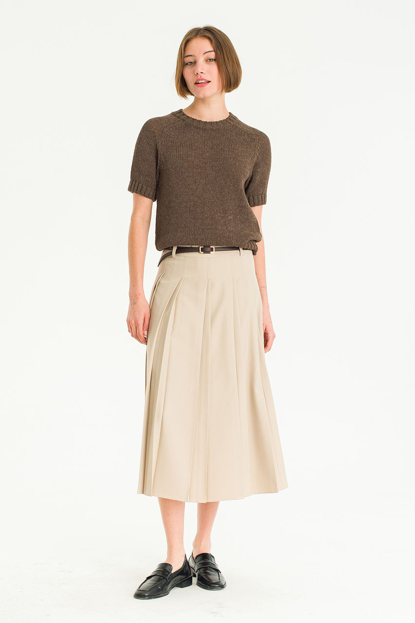Serif Pleated Skirt, Beige