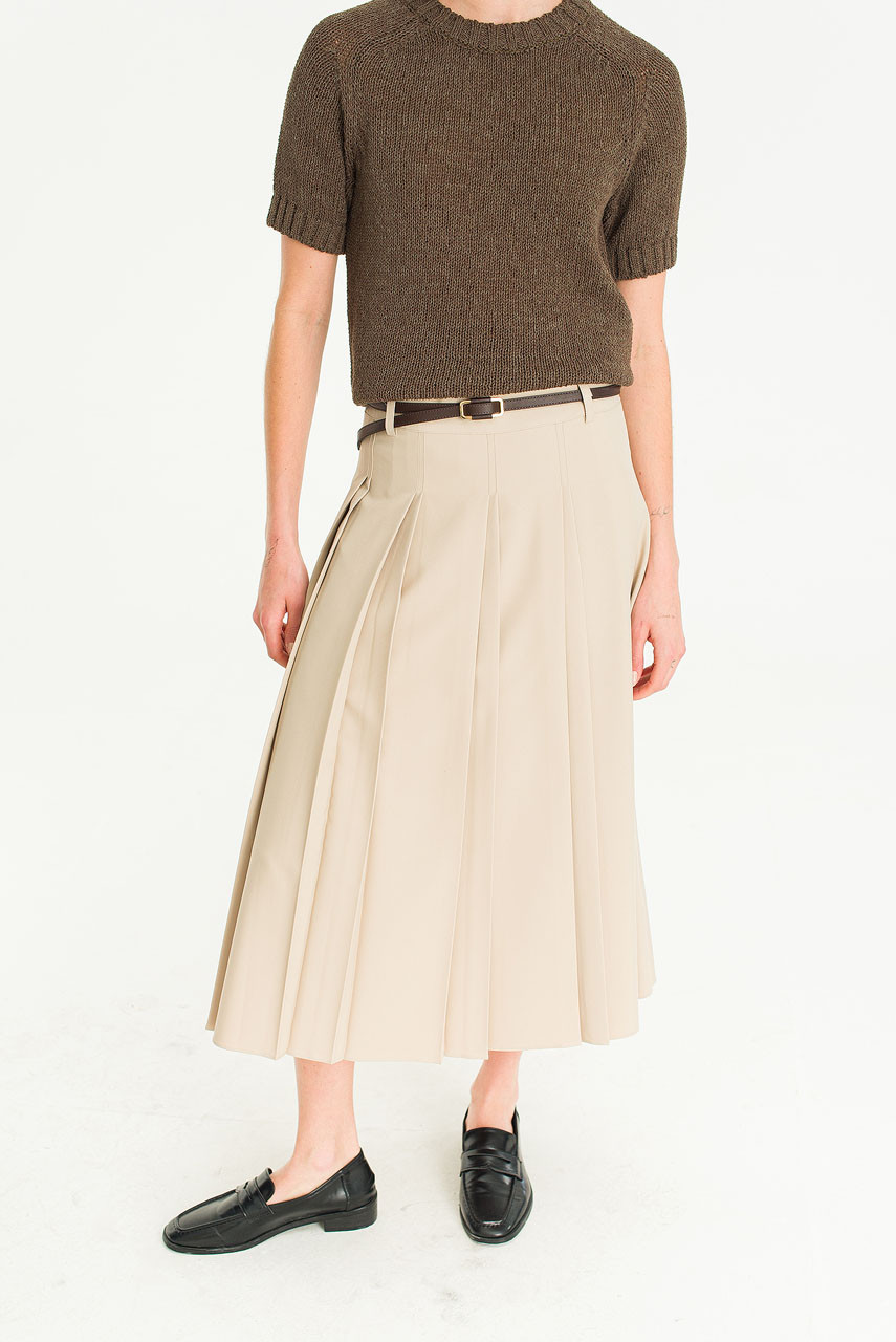 Serif Pleated Skirt, Beige
