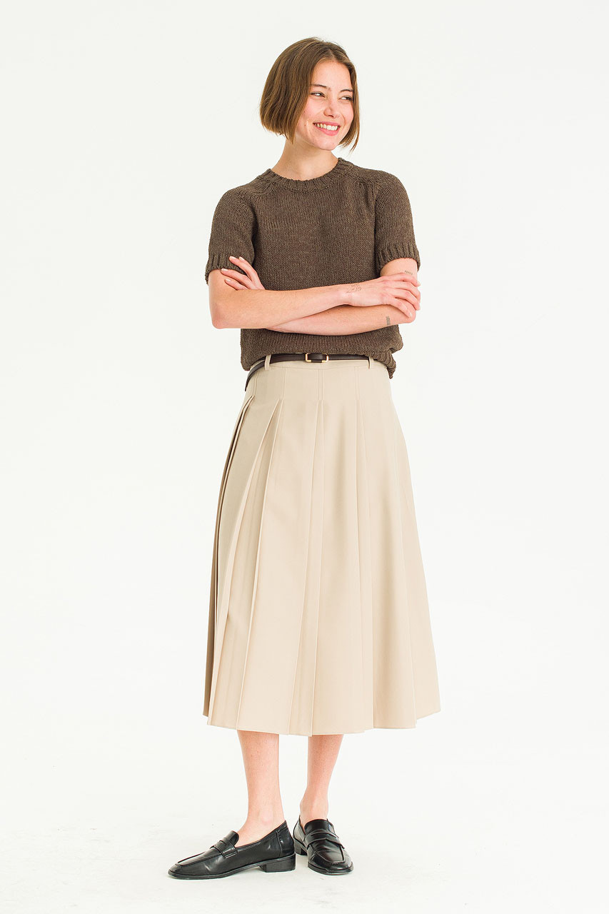 Serif Pleated Skirt, Beige
