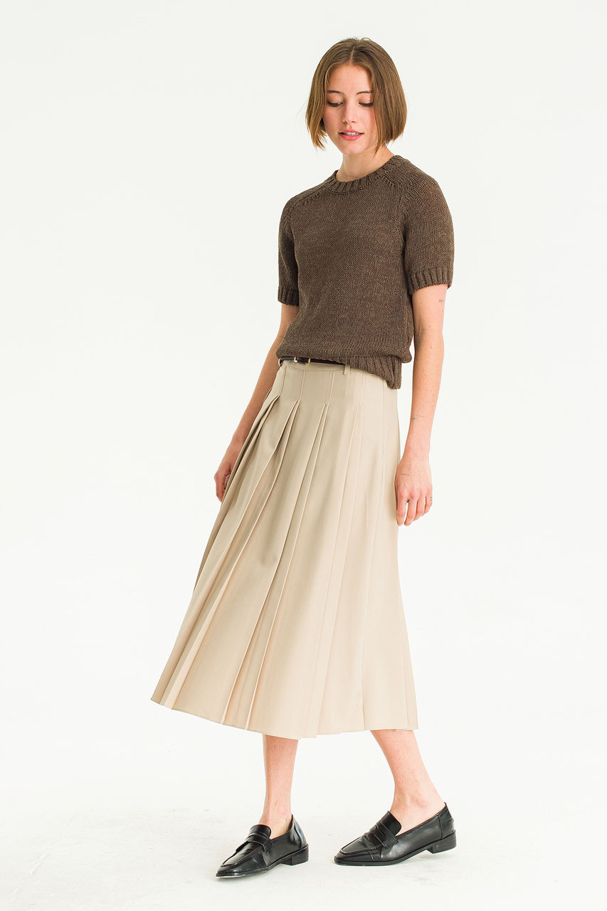 Serif Pleated Skirt, Beige