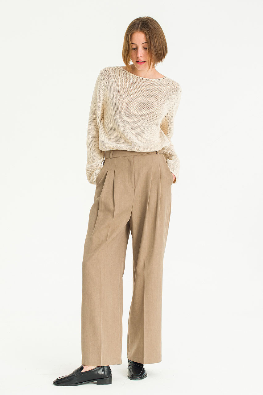Loma Pleated Pants, Dark Beige